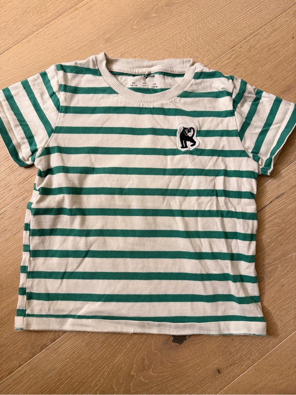 Mini Rodini Kids Green & White Striped Short Sleeve Tee